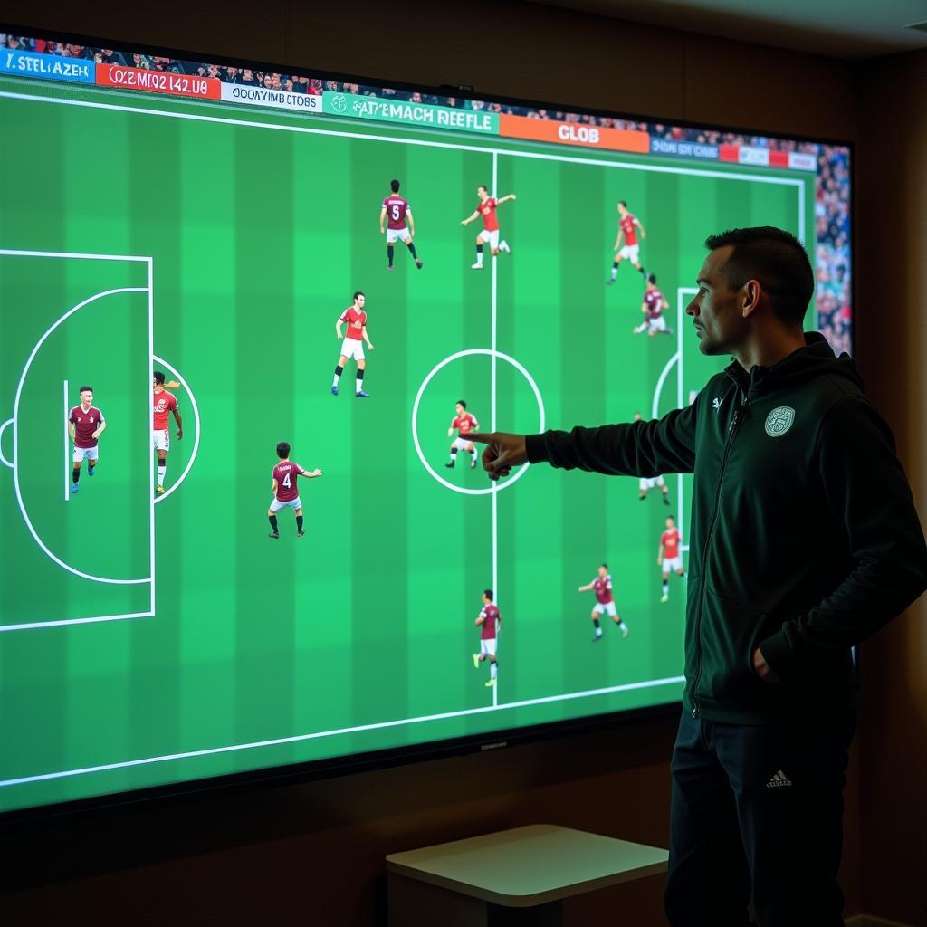 Celtic v Motherwell Tactical Analysis: A coach analyzes the game using a digital tactical board.