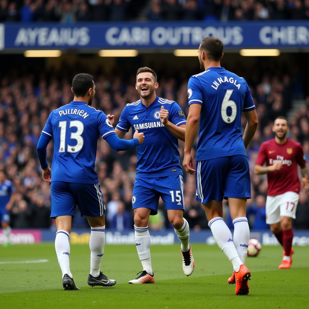 Chelsea players celebrating a goal