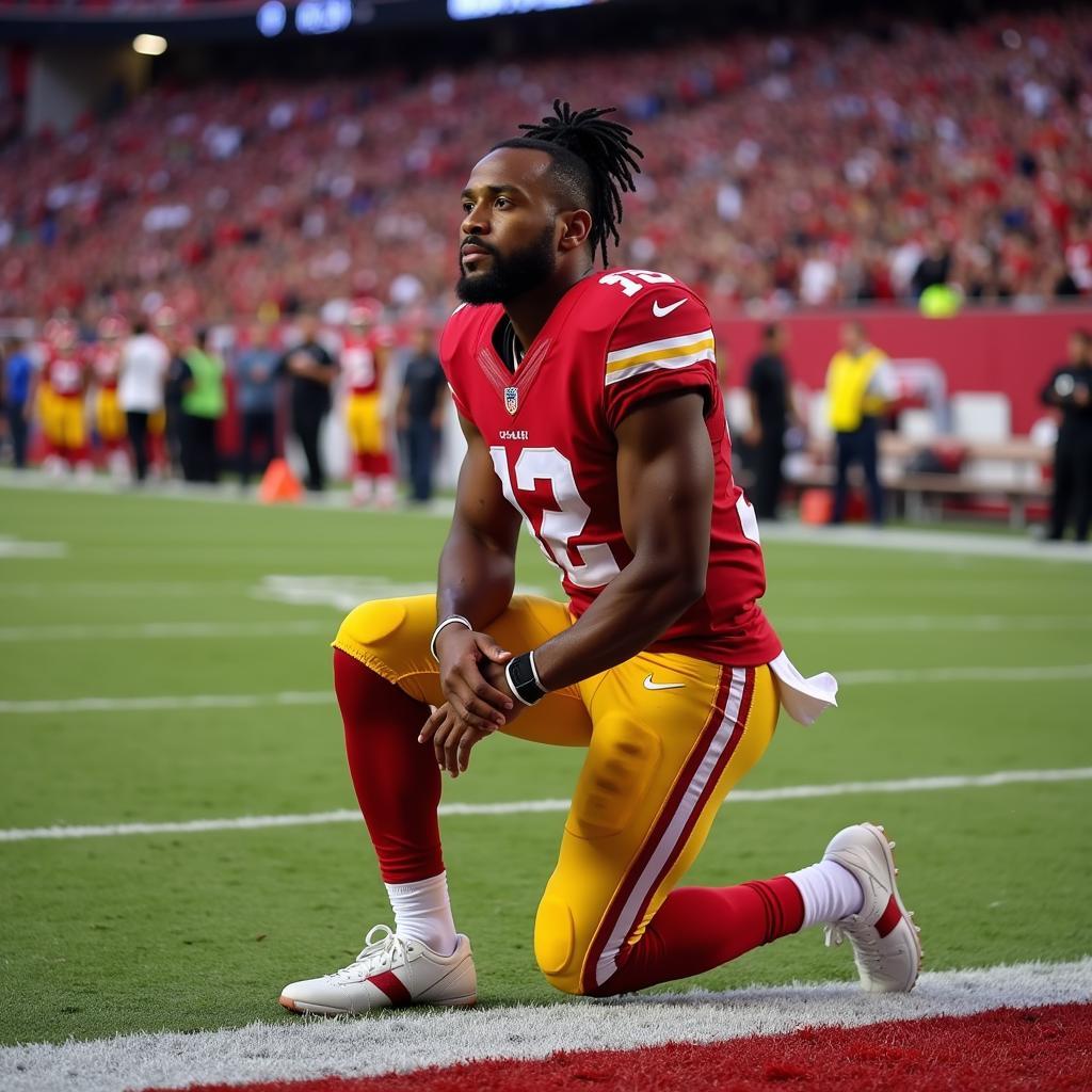 Colin Kaepernick kneeling during the national anthem