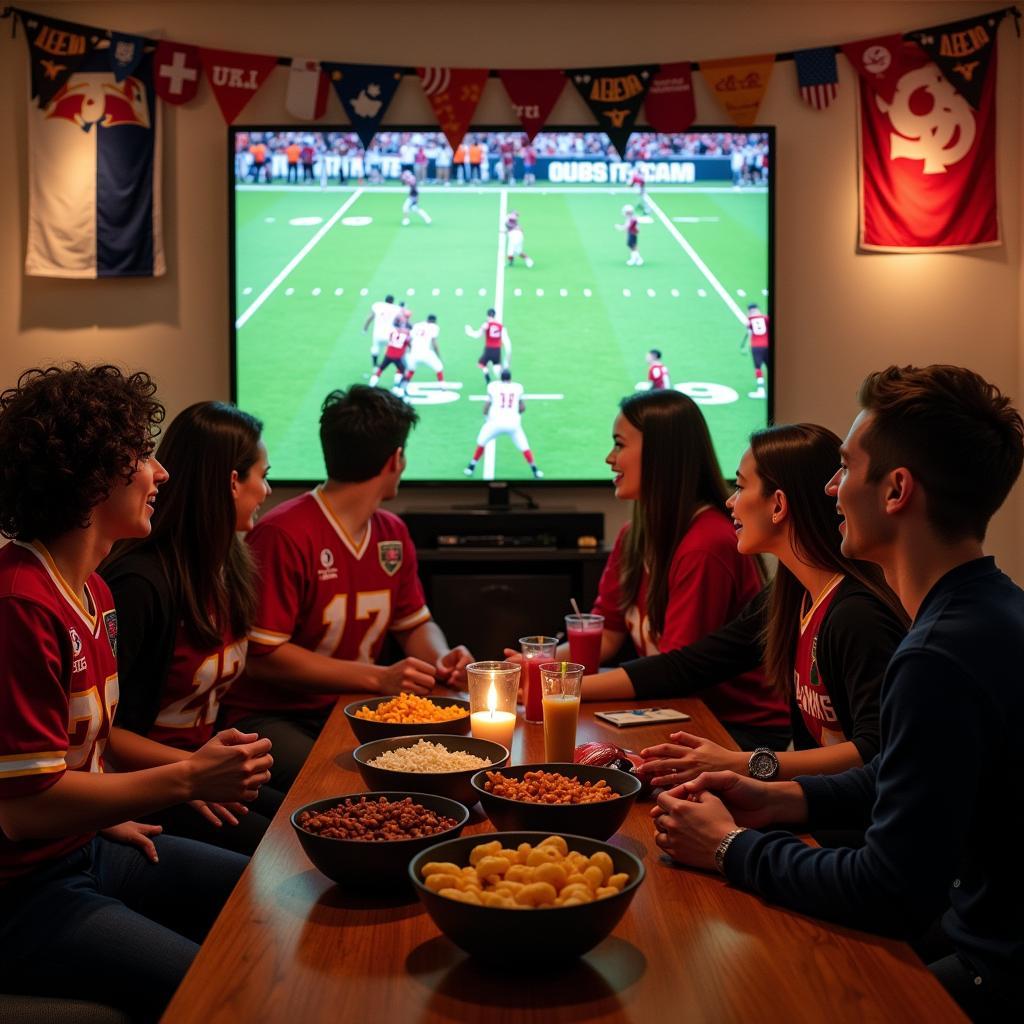 College Football Fans Watching Game on TV