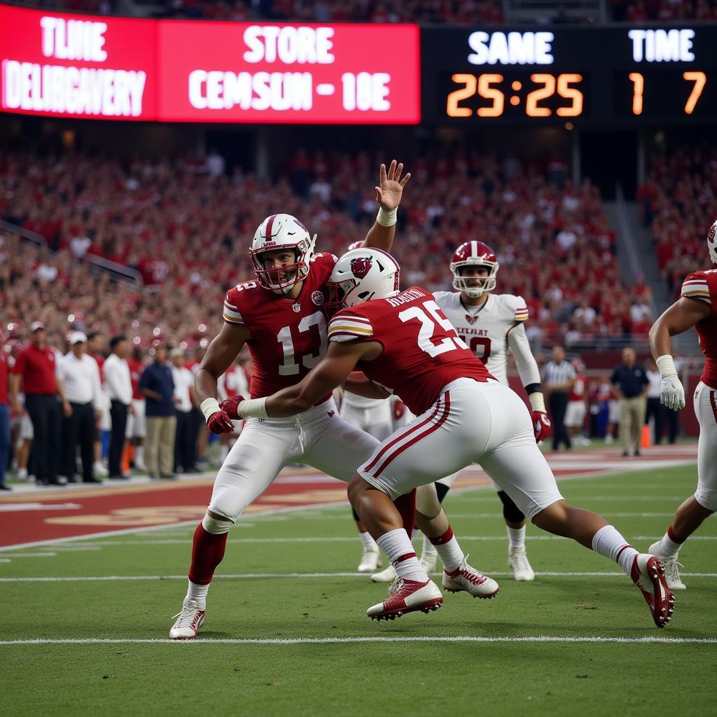 College Football Game Live Action with Scoreboard