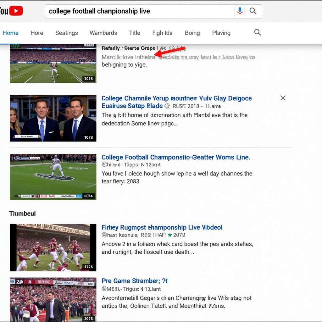 Searching for College Football Live Streams on YouTube