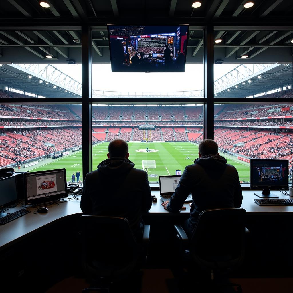 Commentator booth at a football game