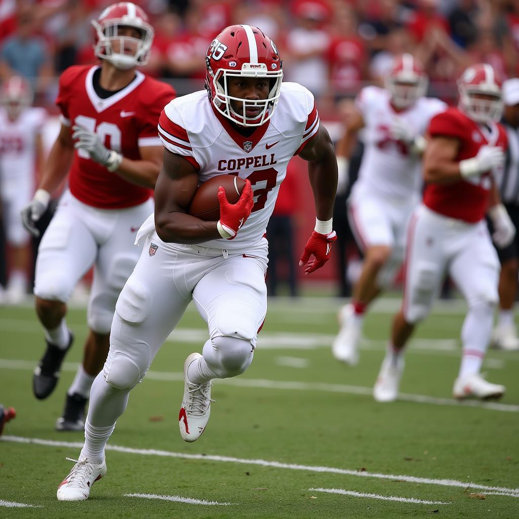 Coppell High School Football Player Running with the Ball