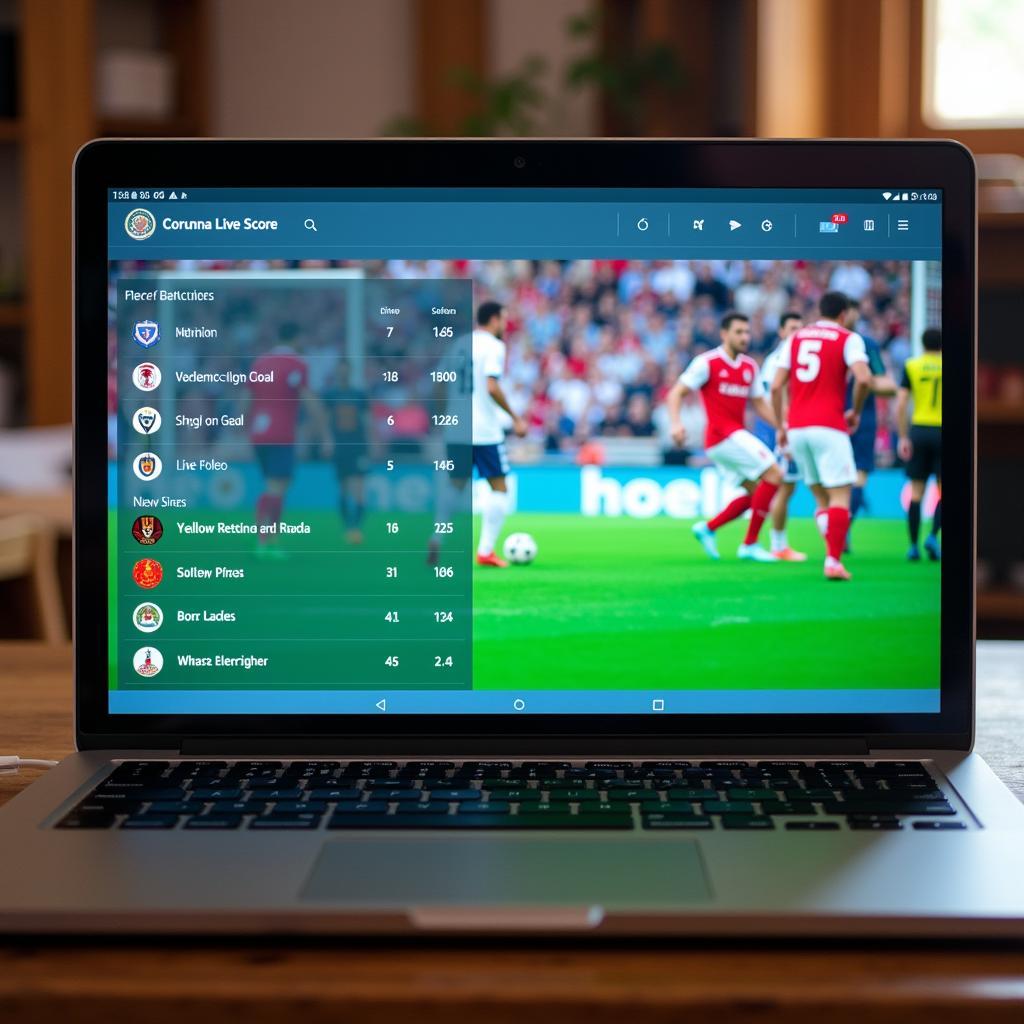 Corunna Football Live Score Website on a Laptop