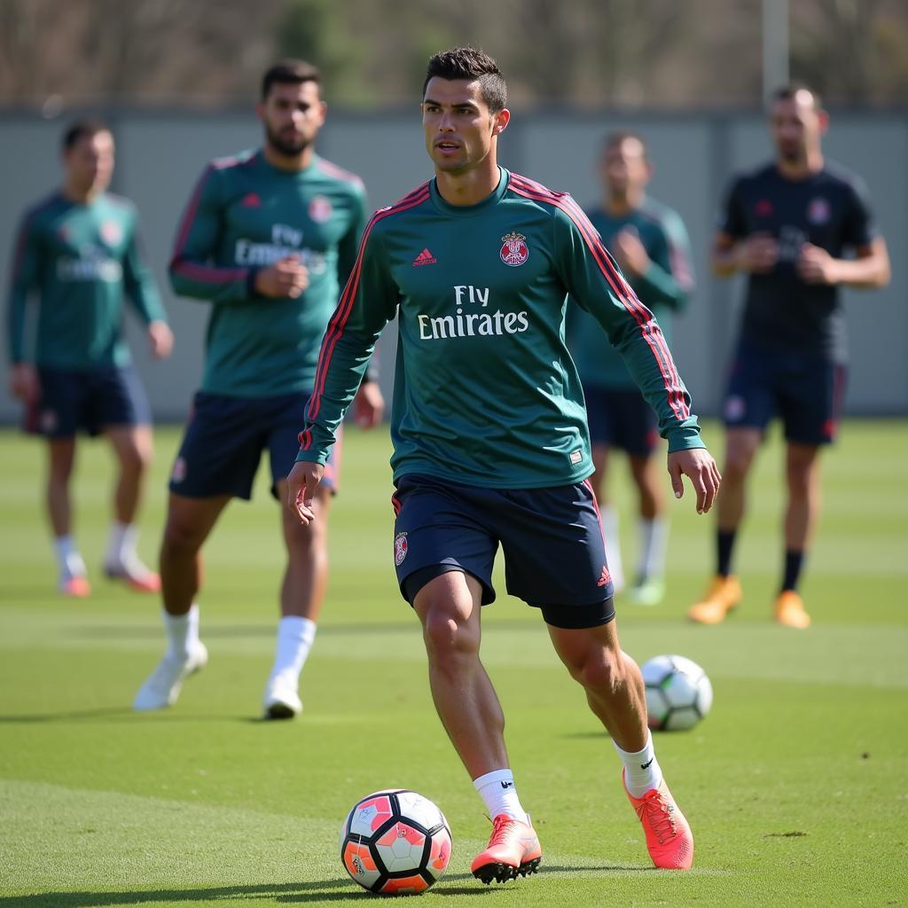 Cristiano Ronaldo training with teammates