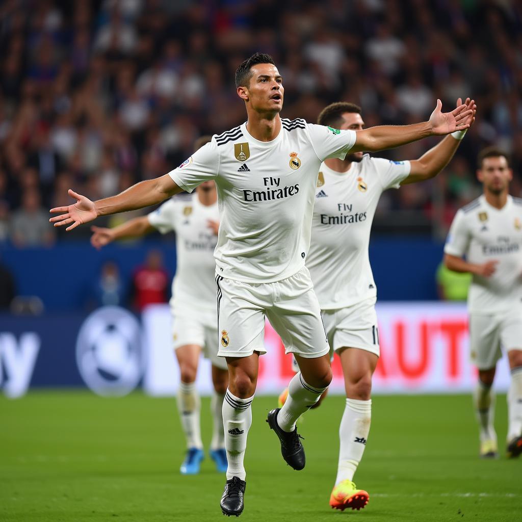 Cristiano Ronaldo celebrating a Champions League goal