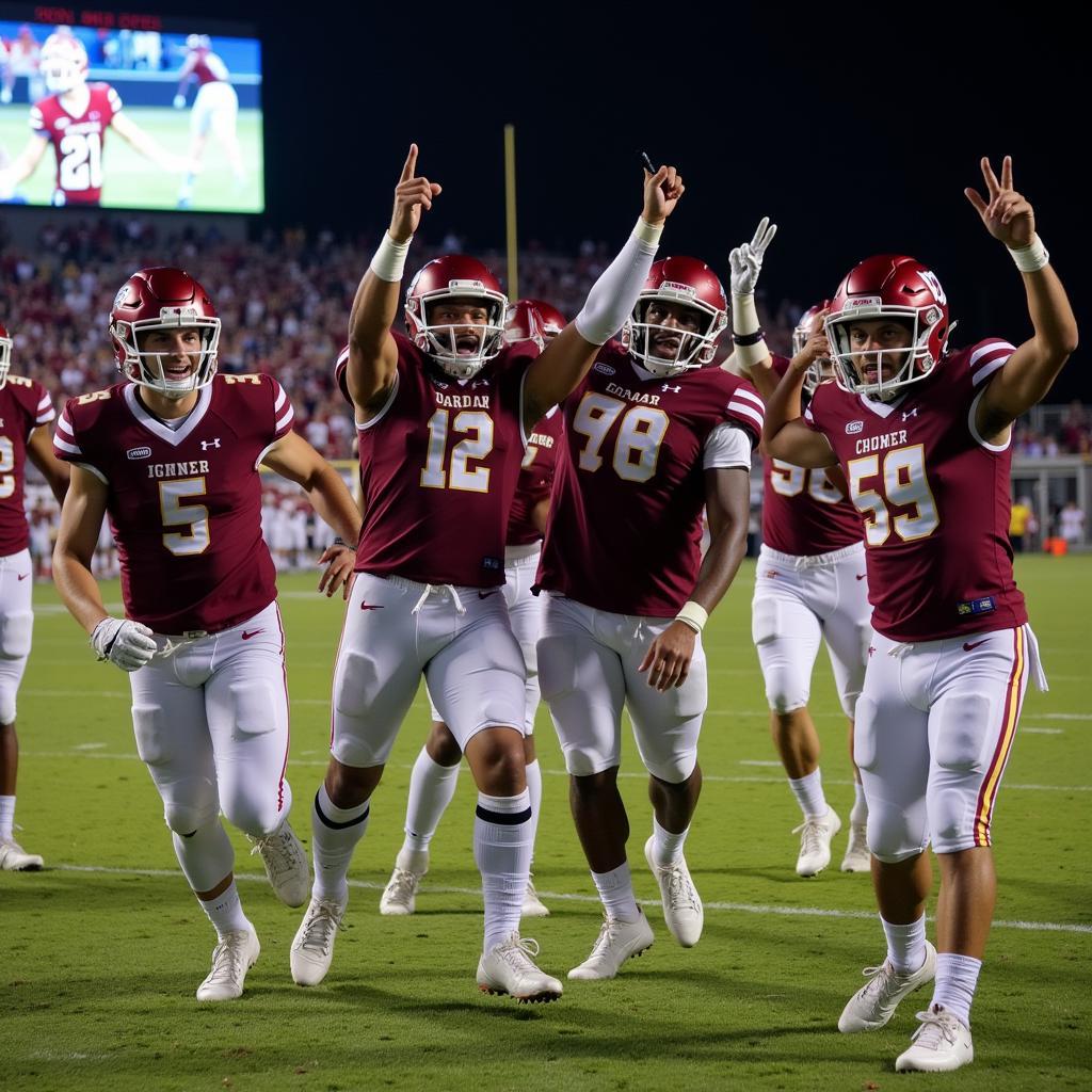 Daniel Hand football players celebrating a touchdown during a live streamed game