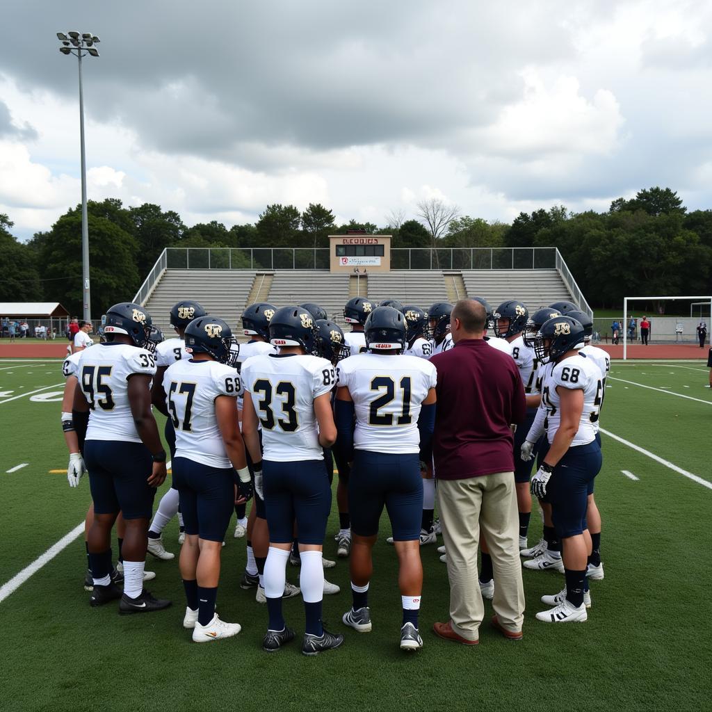 Desoto Central Football Players in a Huddle