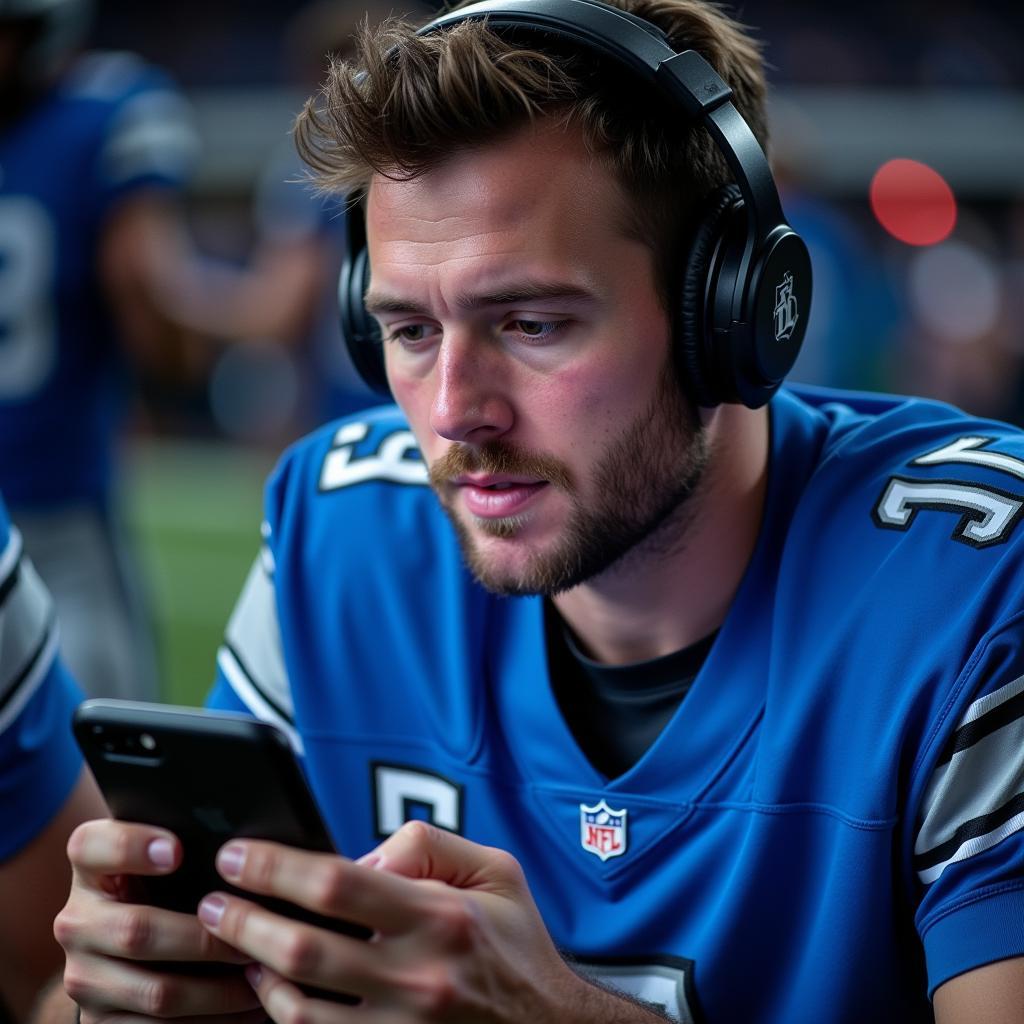 Detroit Lions Fan Watching on Phone