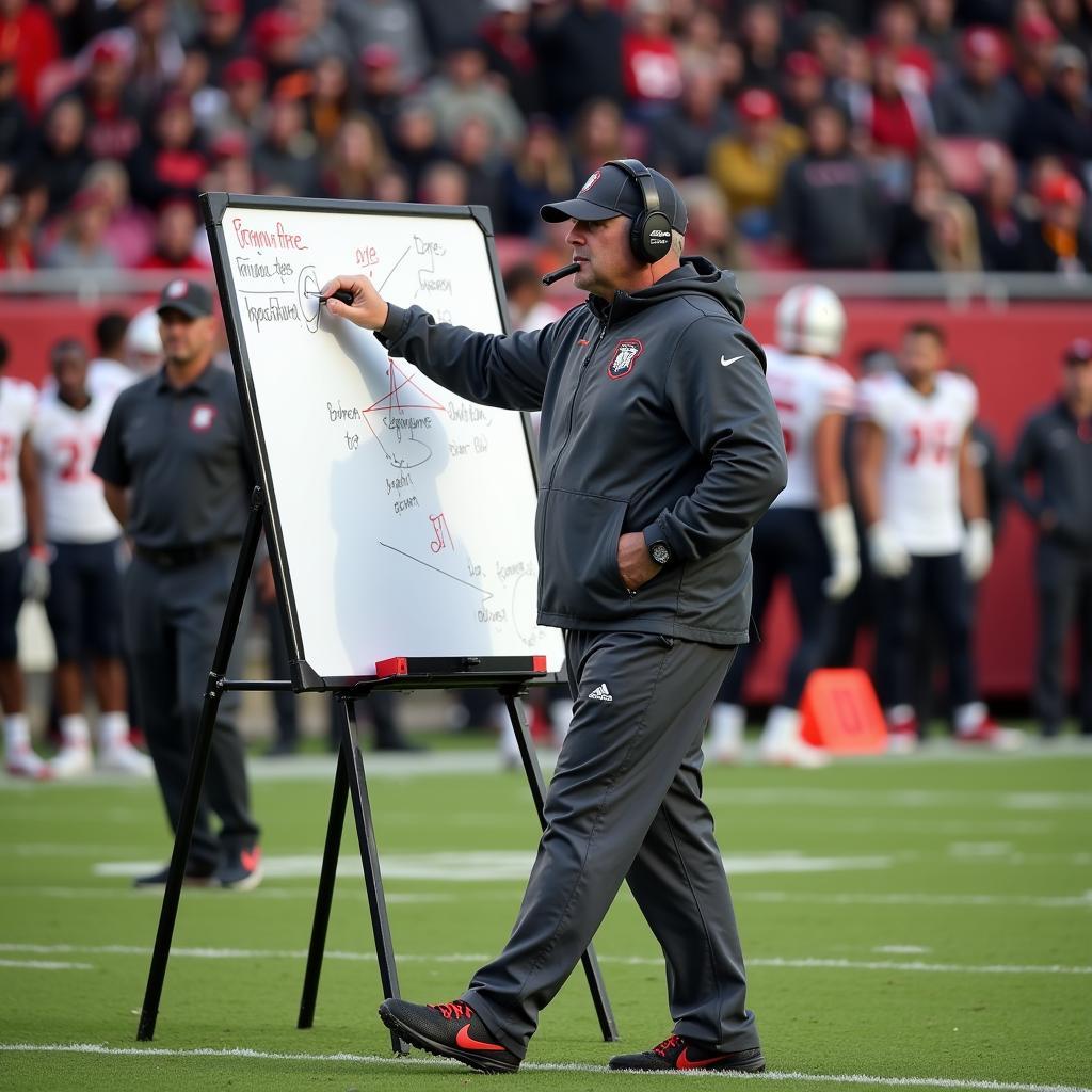 Dreadnaughts football coach explaining strategy during a live game