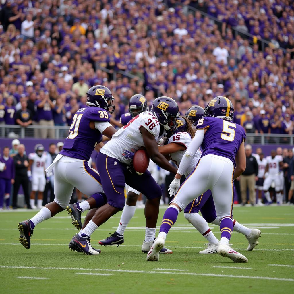 East Carolina Pirates football game live action, featuring players in motion, the roaring crowd, and the intense atmosphere of a college football game.