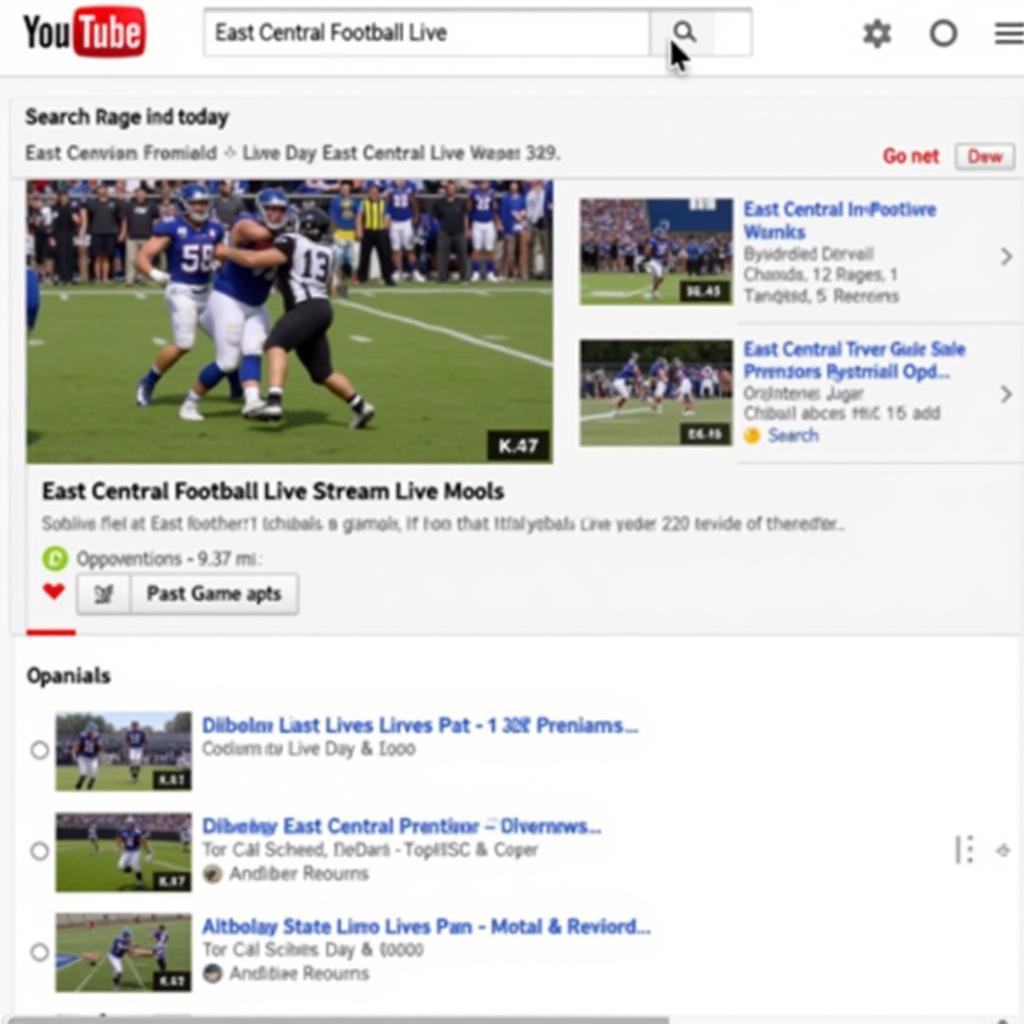 Searching for East Central Football Live Streams on YouTube