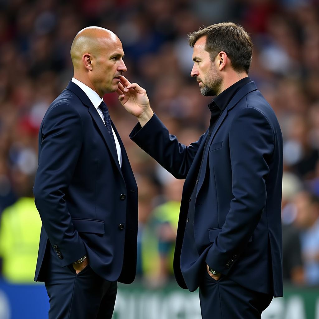 England and Russia managers strategize during a live match