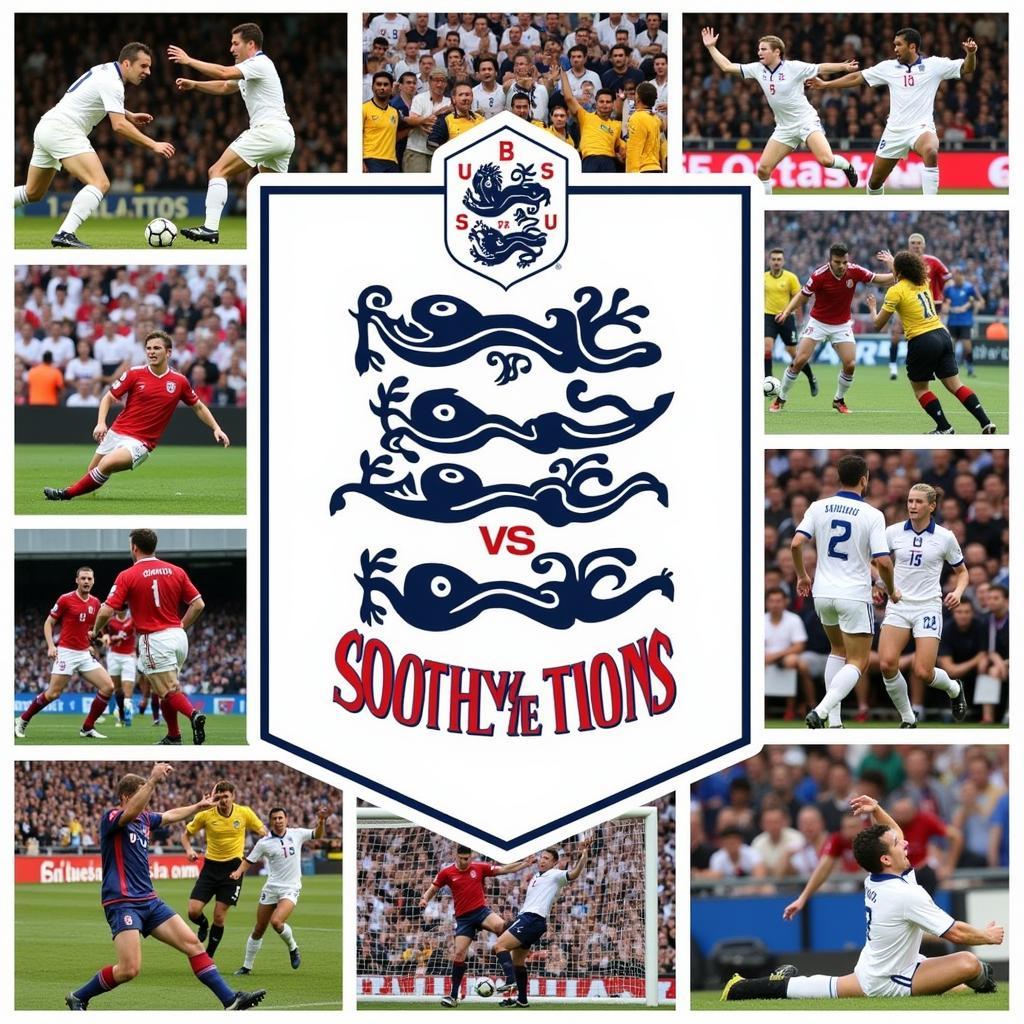 A collage of historical images depicting key moments from the England vs Scotland football rivalry.