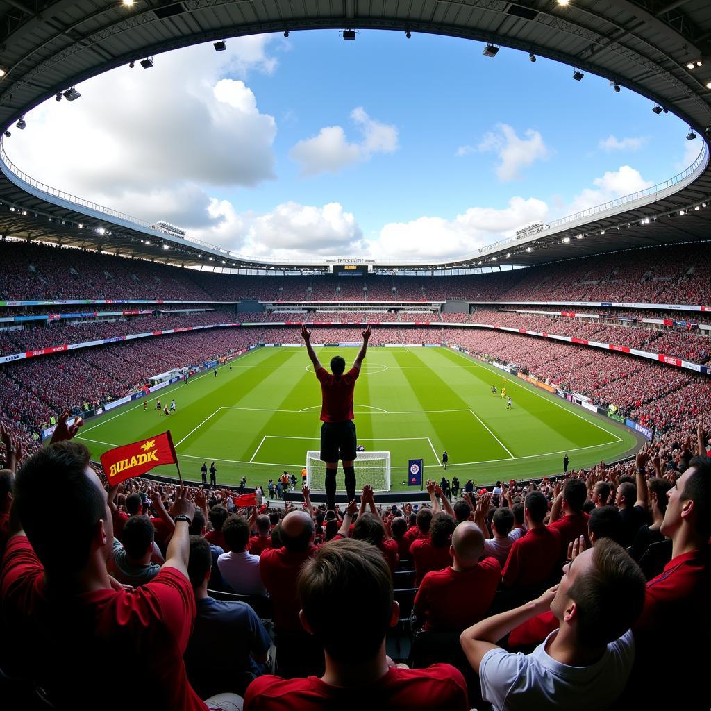 Fans cheering and enjoying the game in the stadium