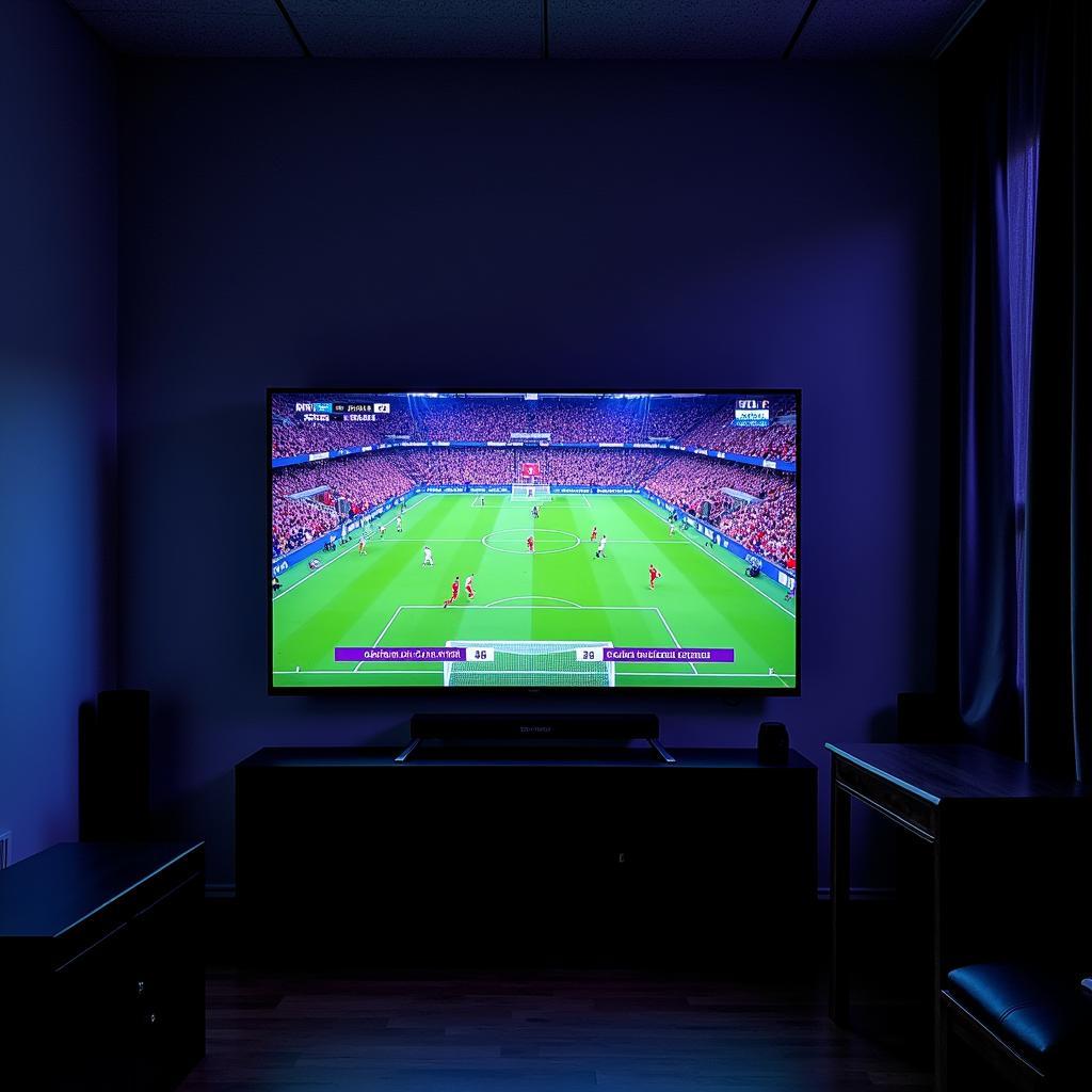 Watching a live EPL match on a big-screen TV.