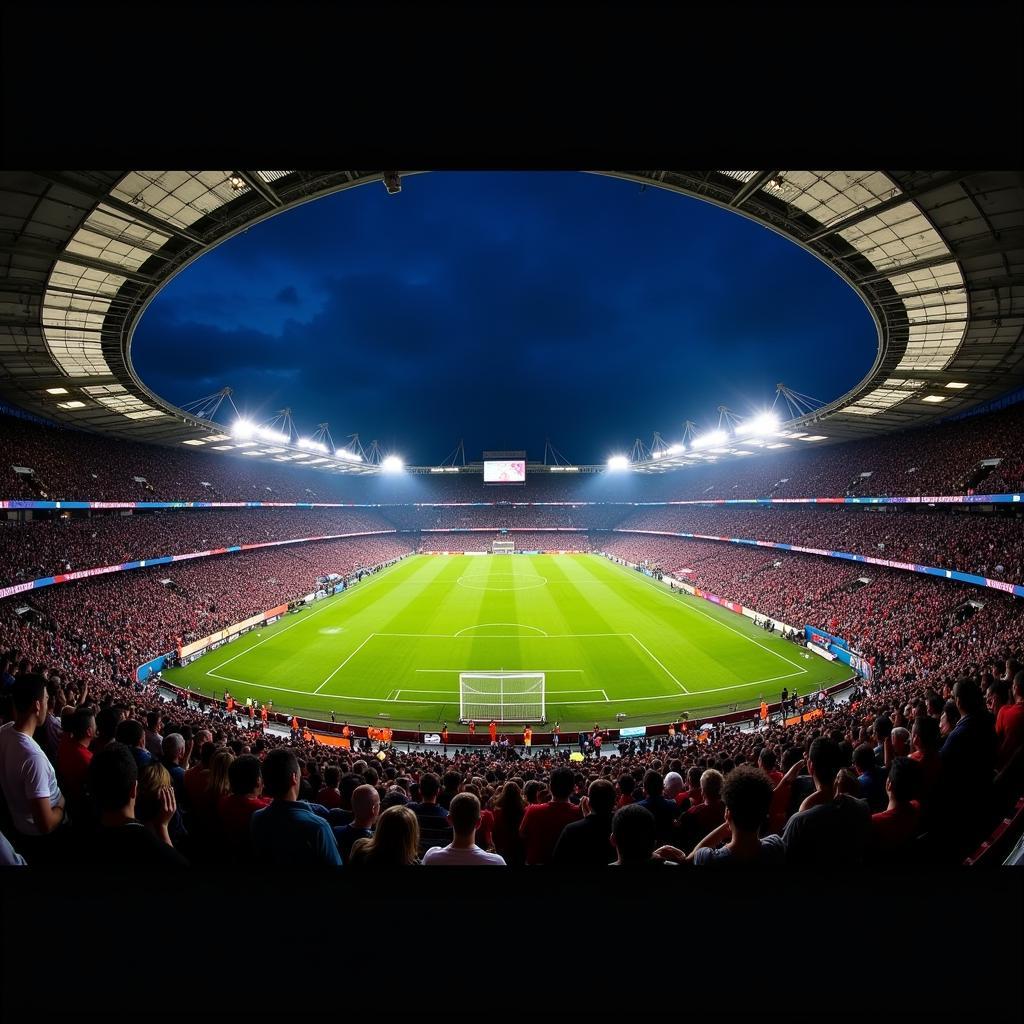 Panoramic view of a crowded stadium during an España football league match