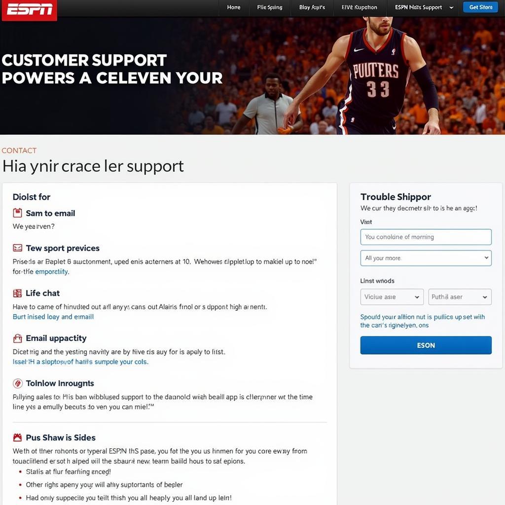 ESPN Customer Support Page