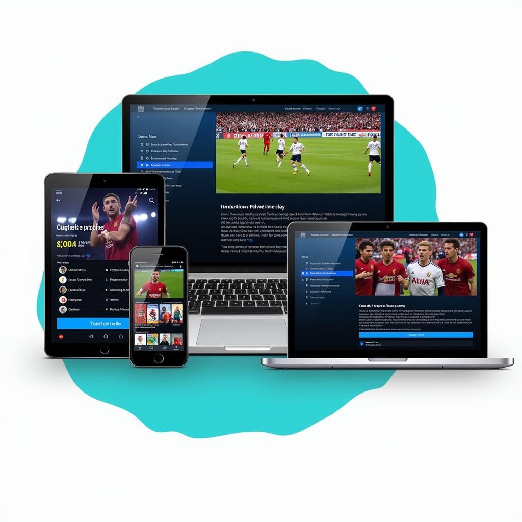 Europe Football Live Streaming Options: Various devices displaying live football streaming services.