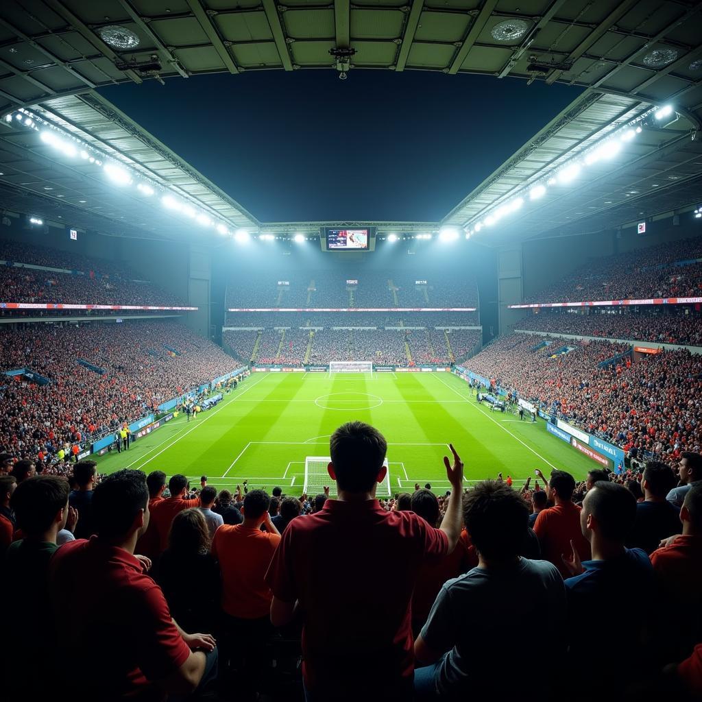 Fan cheering in a packed stadium