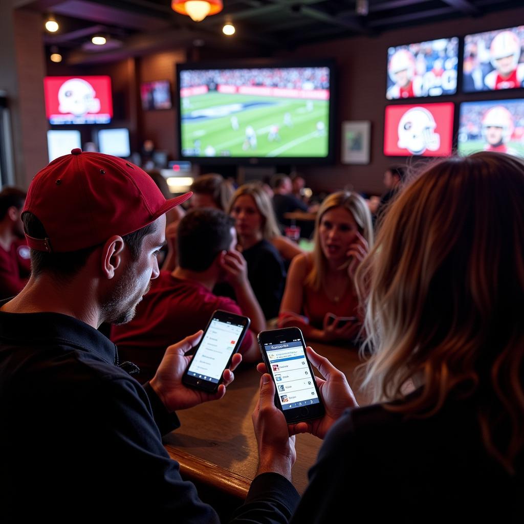 Fans Checking Georgia Bulldogs Score on Phones