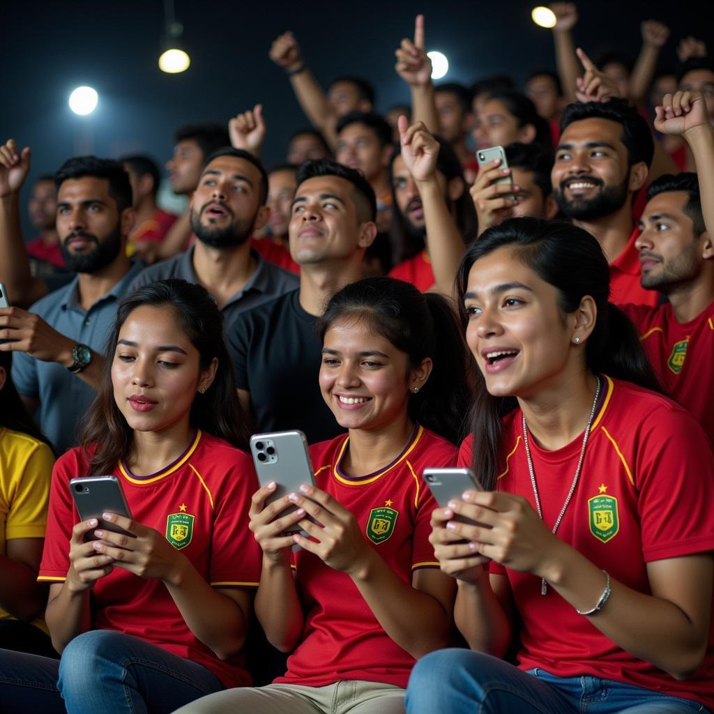 Fans Checking Live Scores on Their Phones During CFL 2018 Match