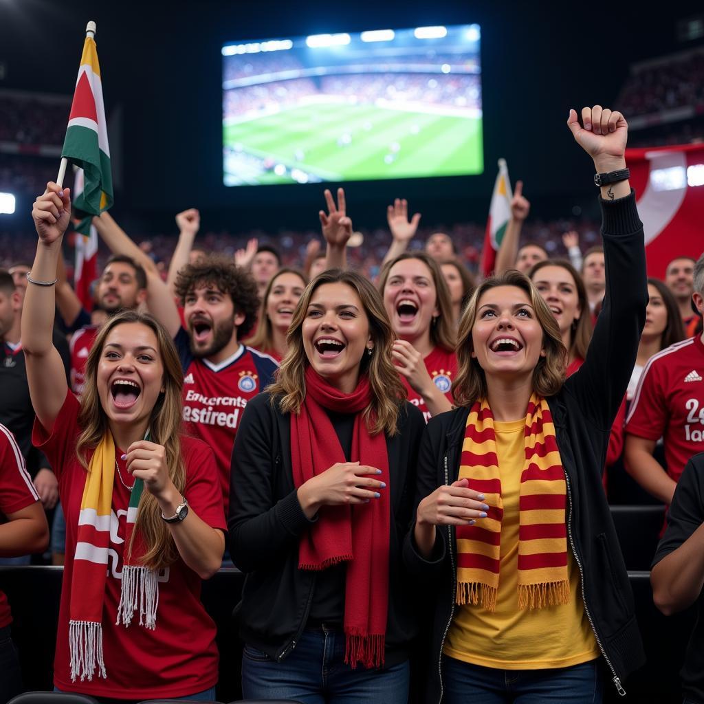 Football fans watching a match in 2018