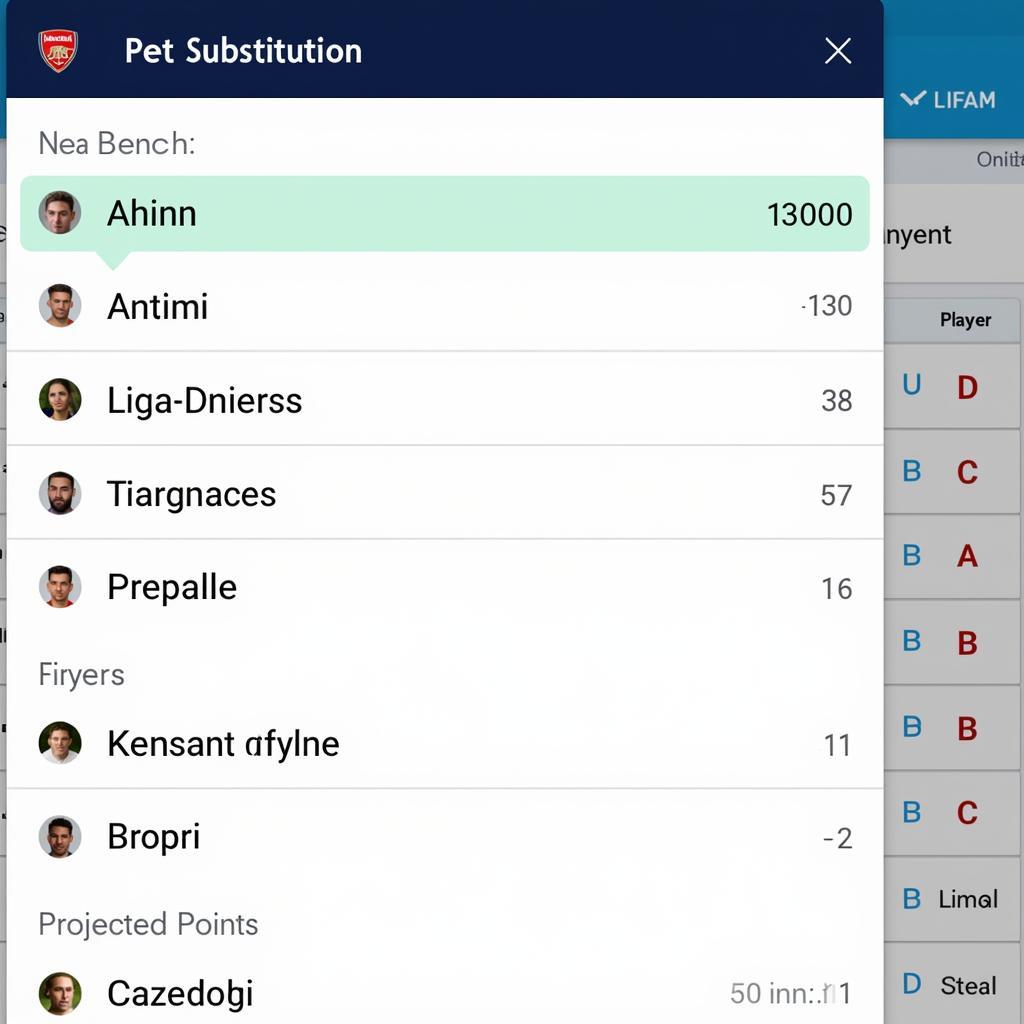 Fantasy Football Live Substitution Bench Options