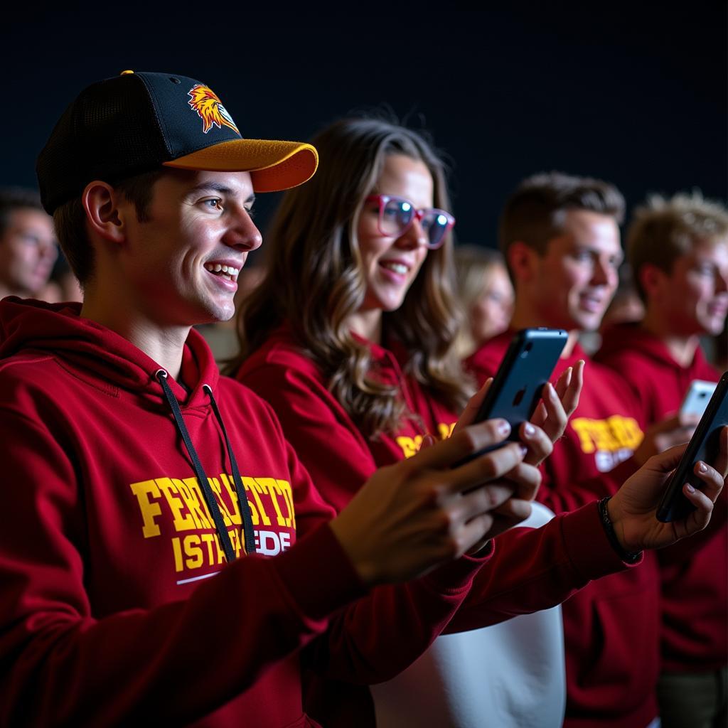 Ferris State football fans watching the game live on their mobile devices.