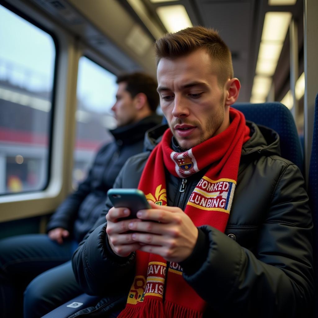 Football Fan Checking Live Scores on Phone