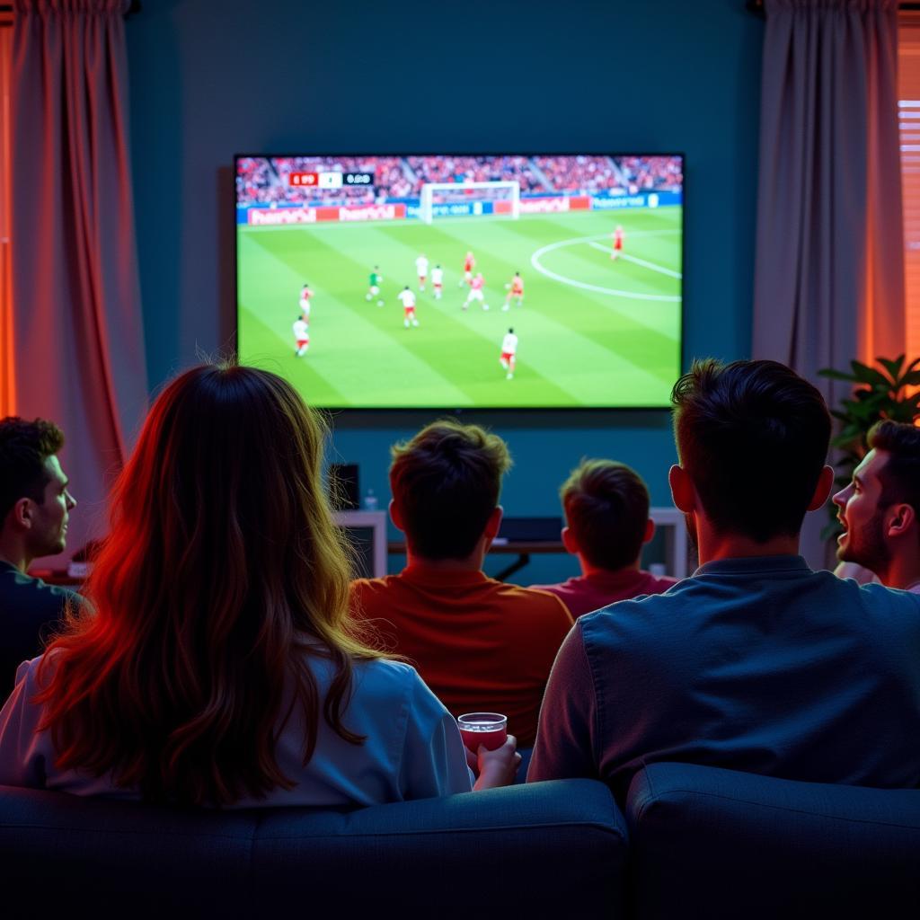 Football Fans Excitedly Watching Live Score Updates