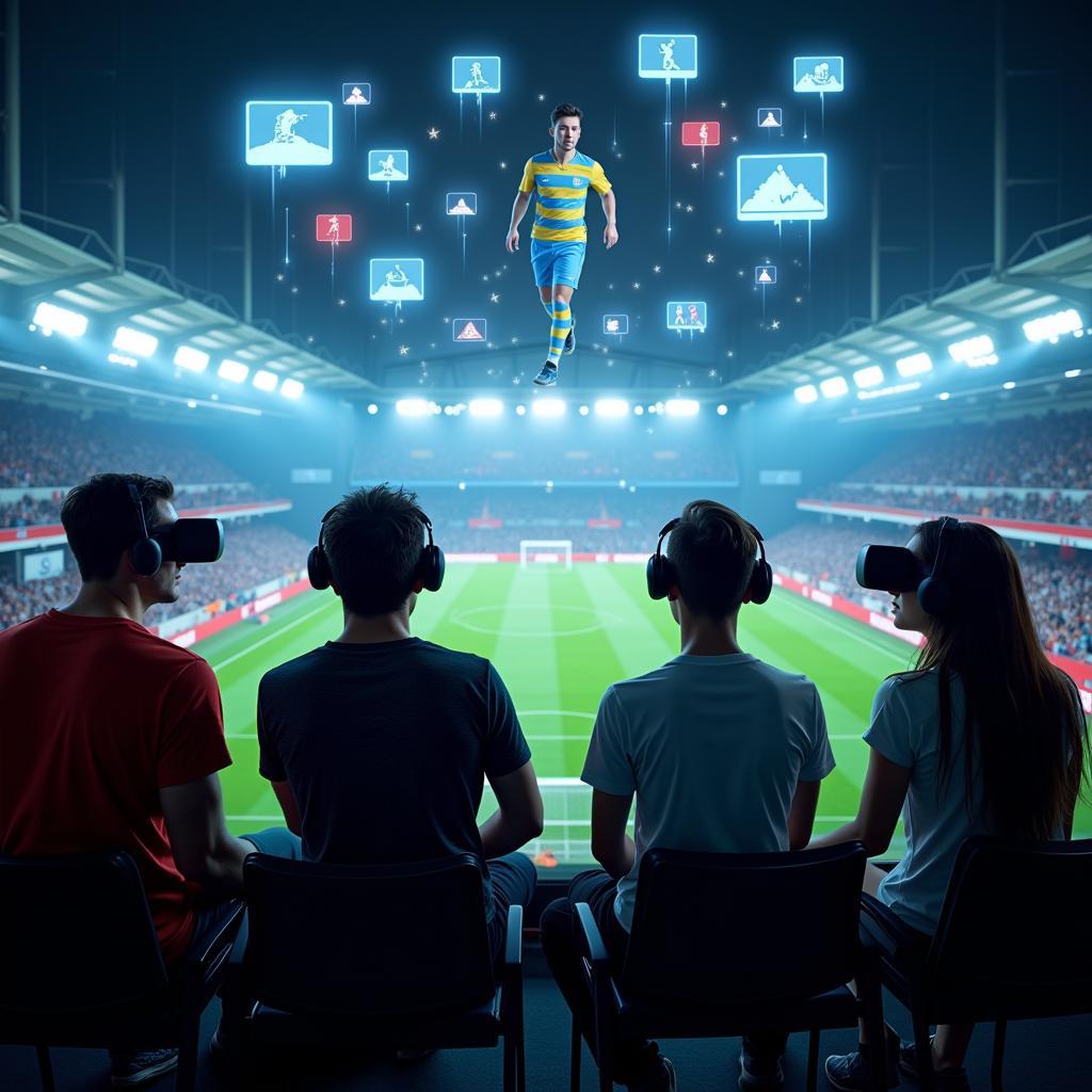 Football HD Live Instagram: Futuristic representation of fans interacting with a virtual football match