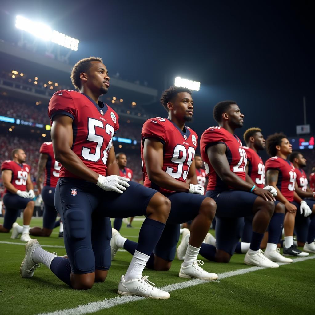 Football players take a knee during a game in support of Black Lives Matter