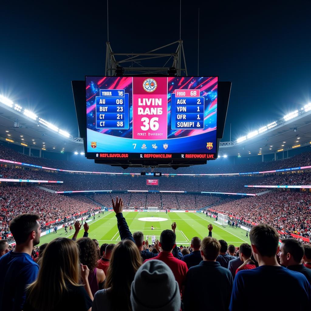 A large digital scoreboard in a football stadium