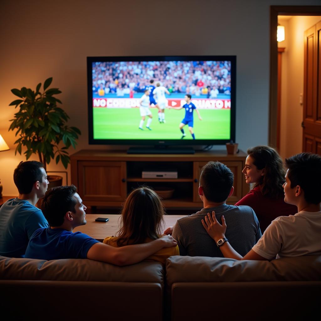 A group of friends watching the Football World Cup live tv together