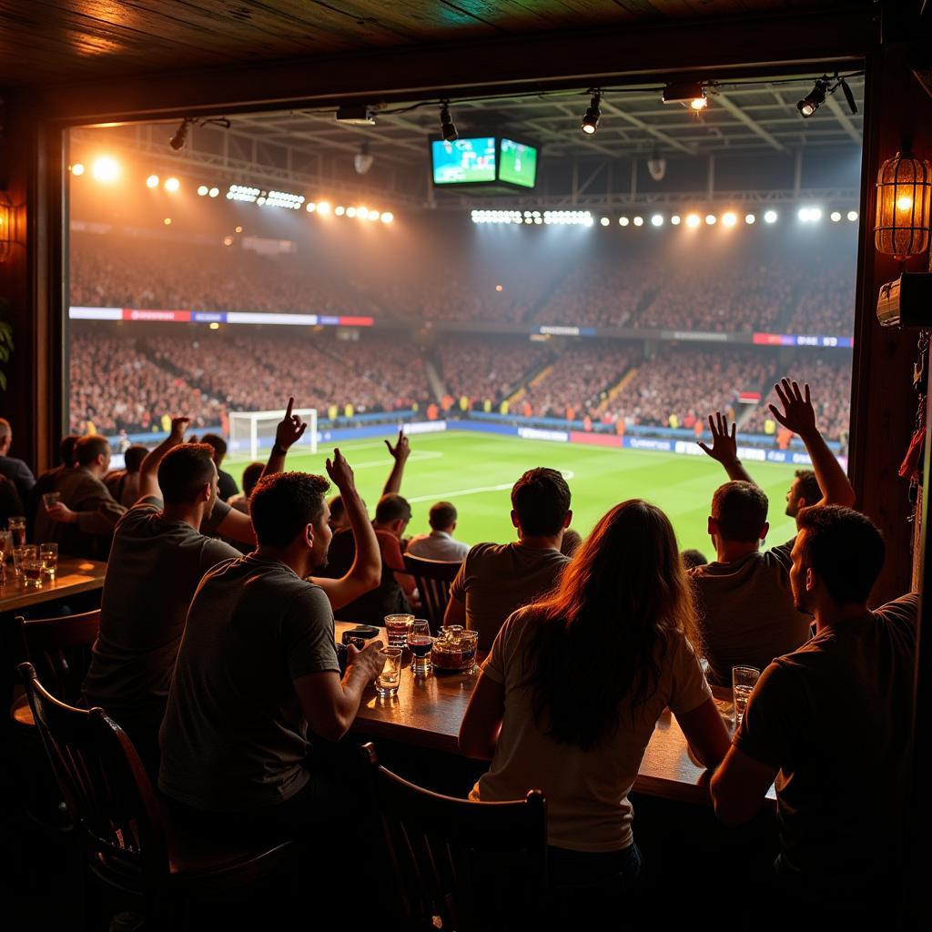 Friends Watching Football Live at Pub