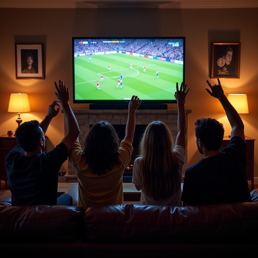 Friends enjoying a live football game together