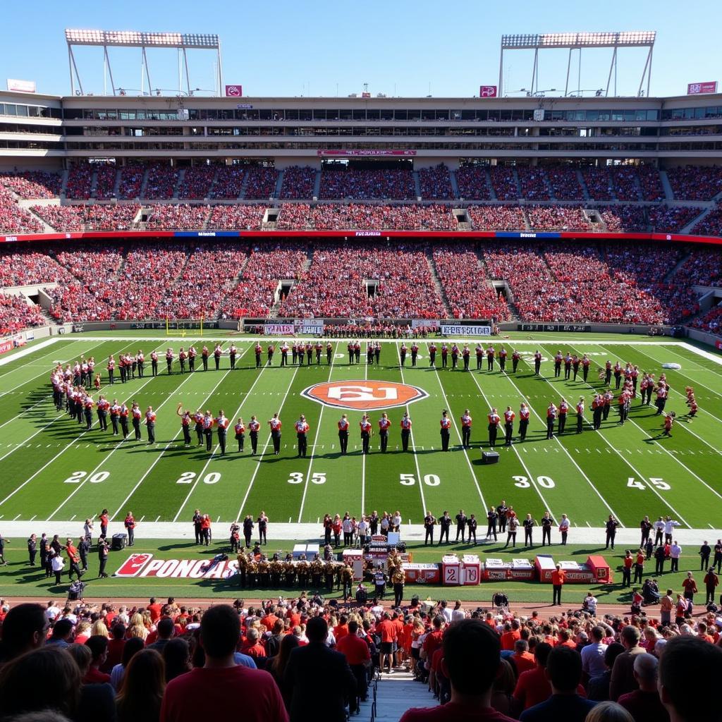 Marching band performing at halftime of a GA football game live