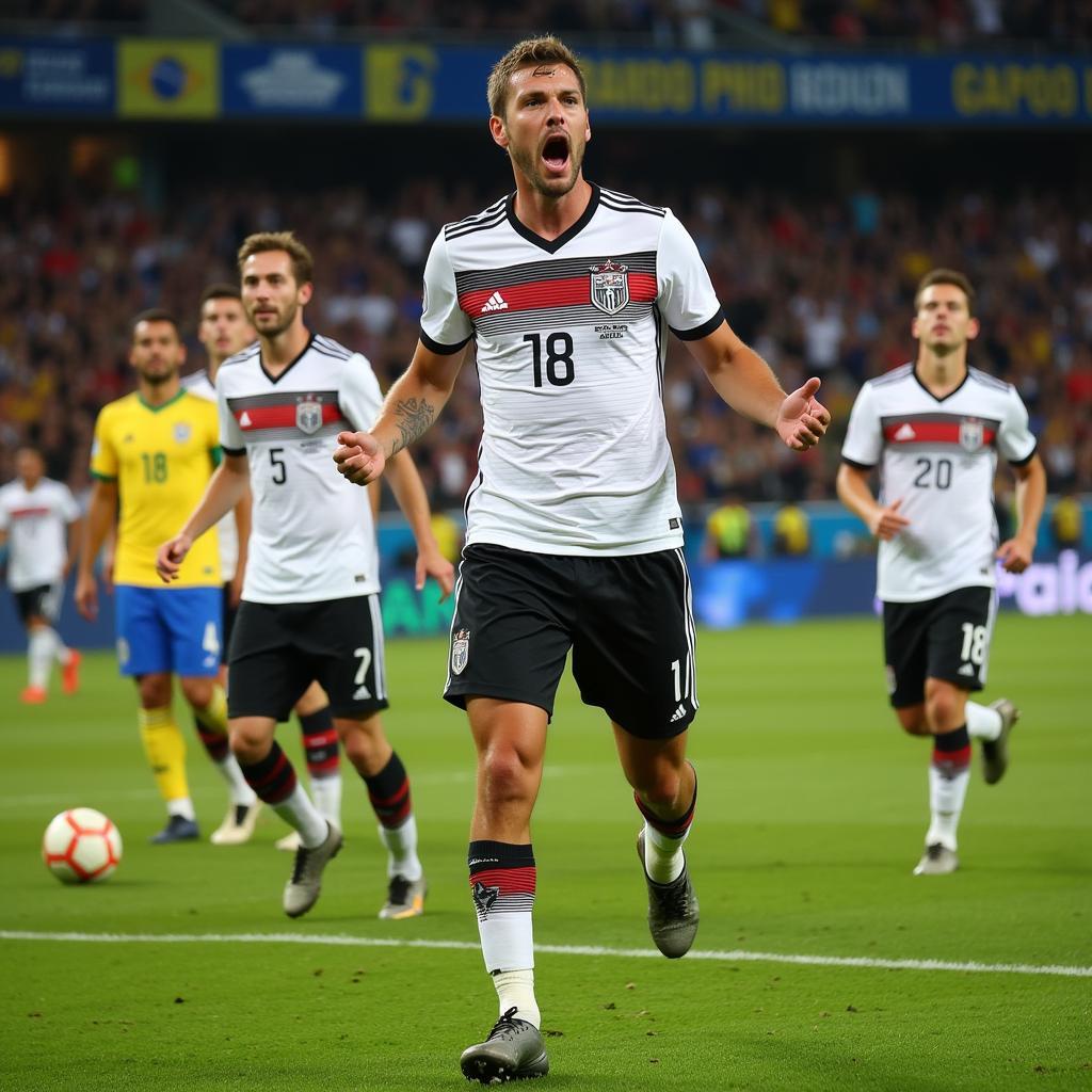 German Players Celebrating a Goal During the 2014 World Cup Semi-Final against Brazil