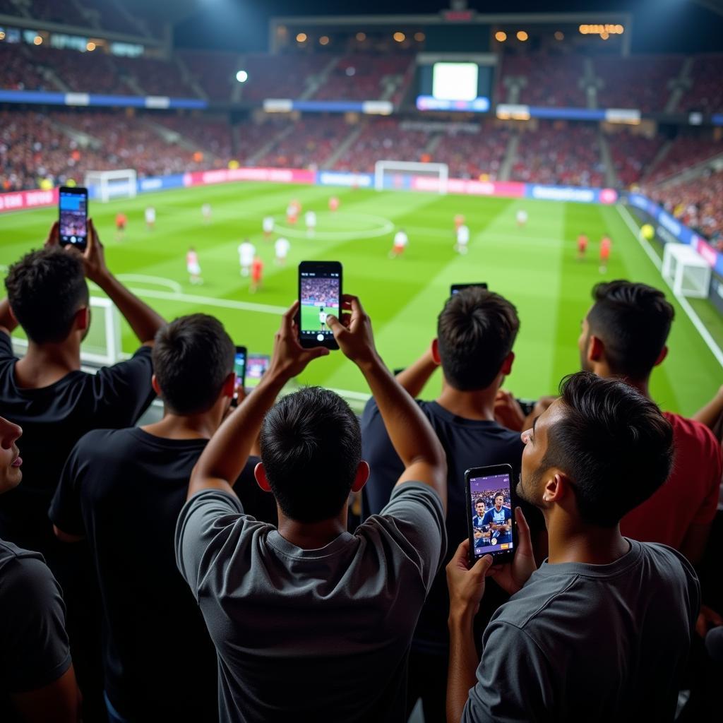 Fans Checking Live Scores During a Match