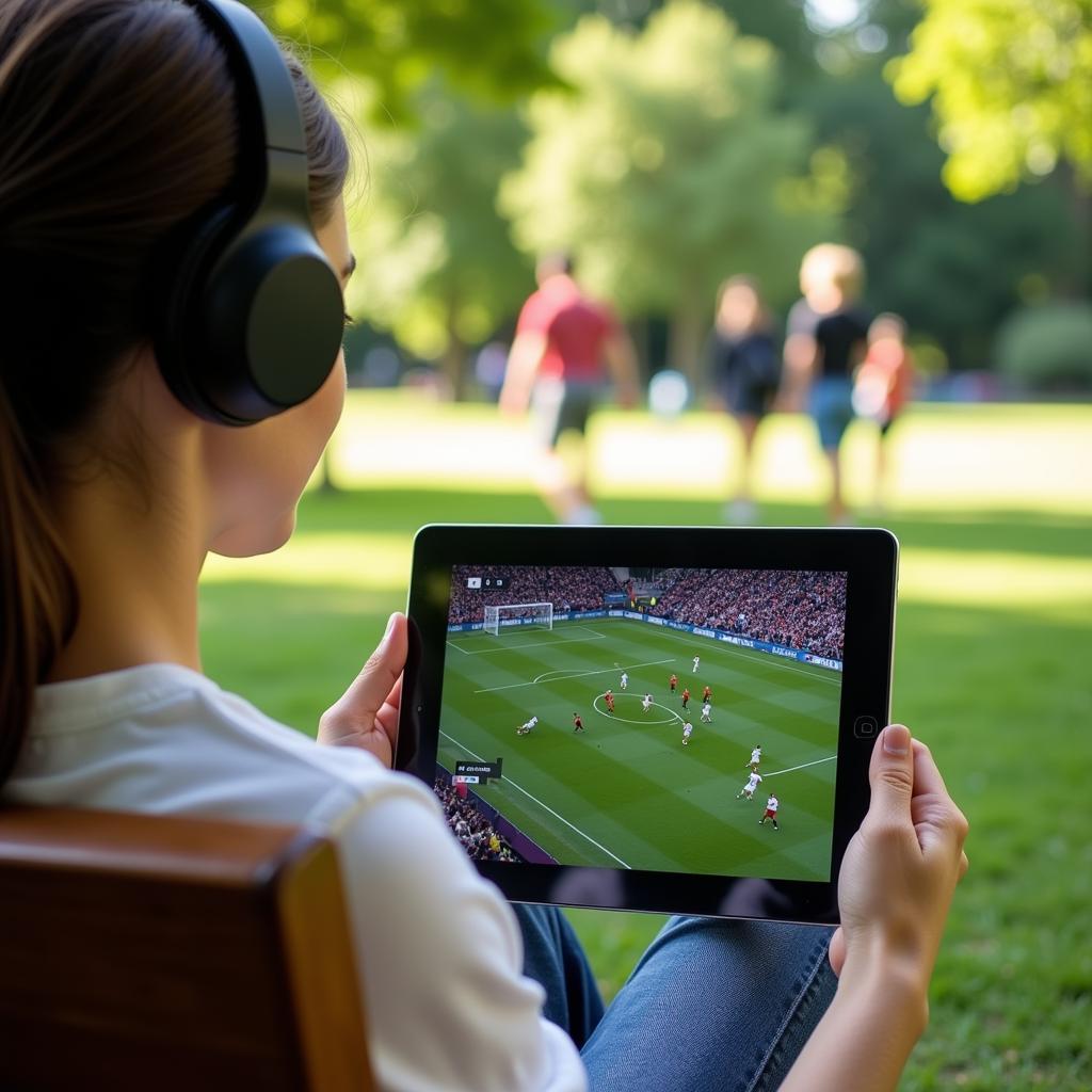 Watching live football on an iPad outdoors