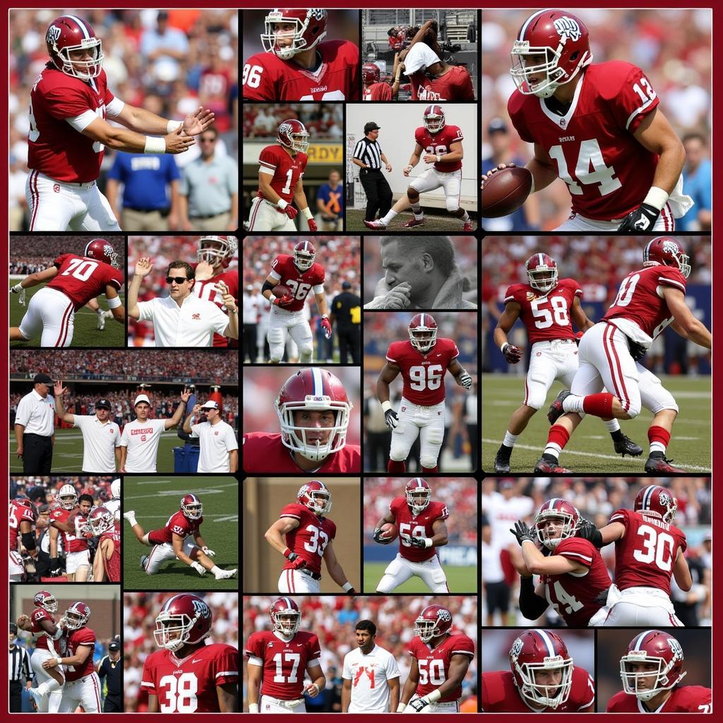 Iron Bowl Historical Moments -  A collage of iconic images from past Iron Bowls, showing key plays and celebrations.