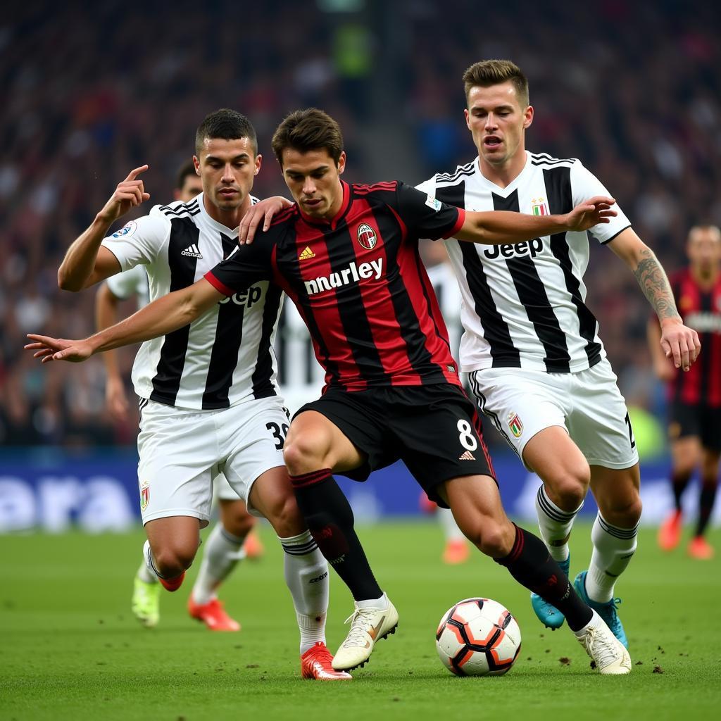 Juventus and AC Milan players clashing during a heated derby match