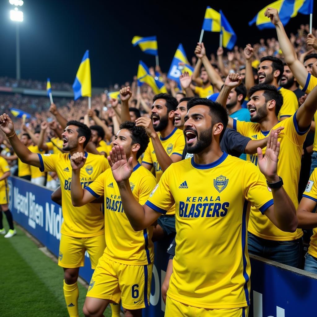 Kerala Blasters fans celebrating a goal in the stadium