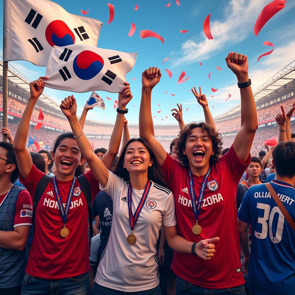 Korean football fans celebrating a victory