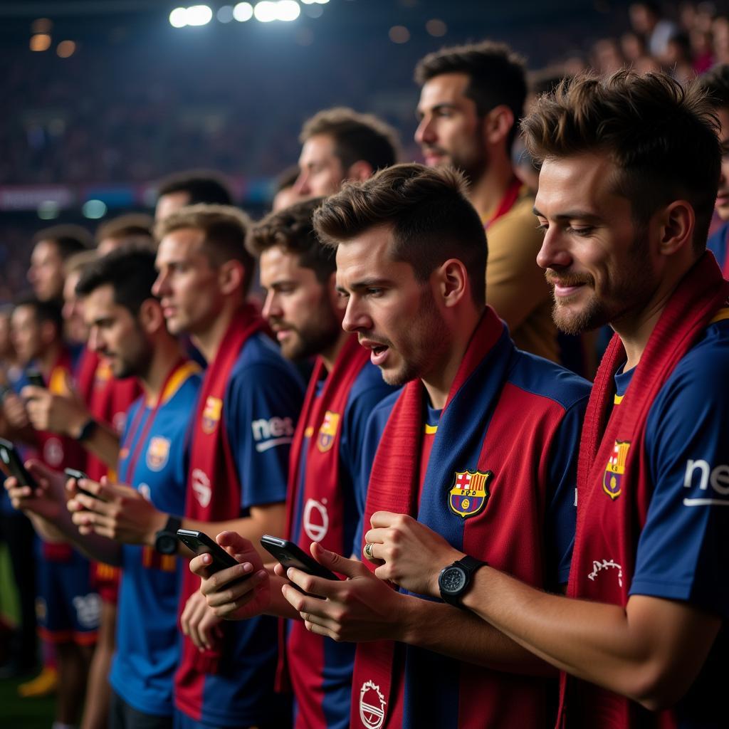 Fans eagerly checking La Liga live scores on their phones