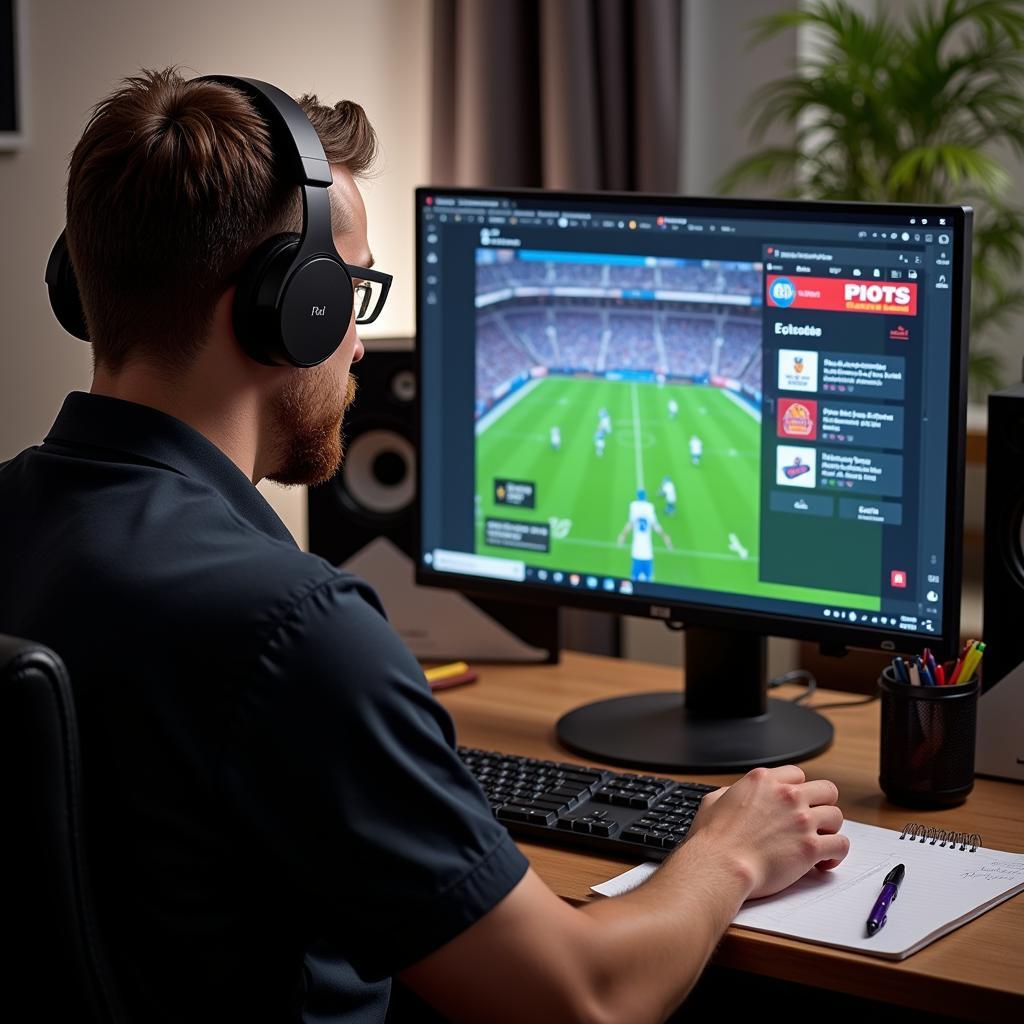 Listening to a Football Game Podcast on a Computer