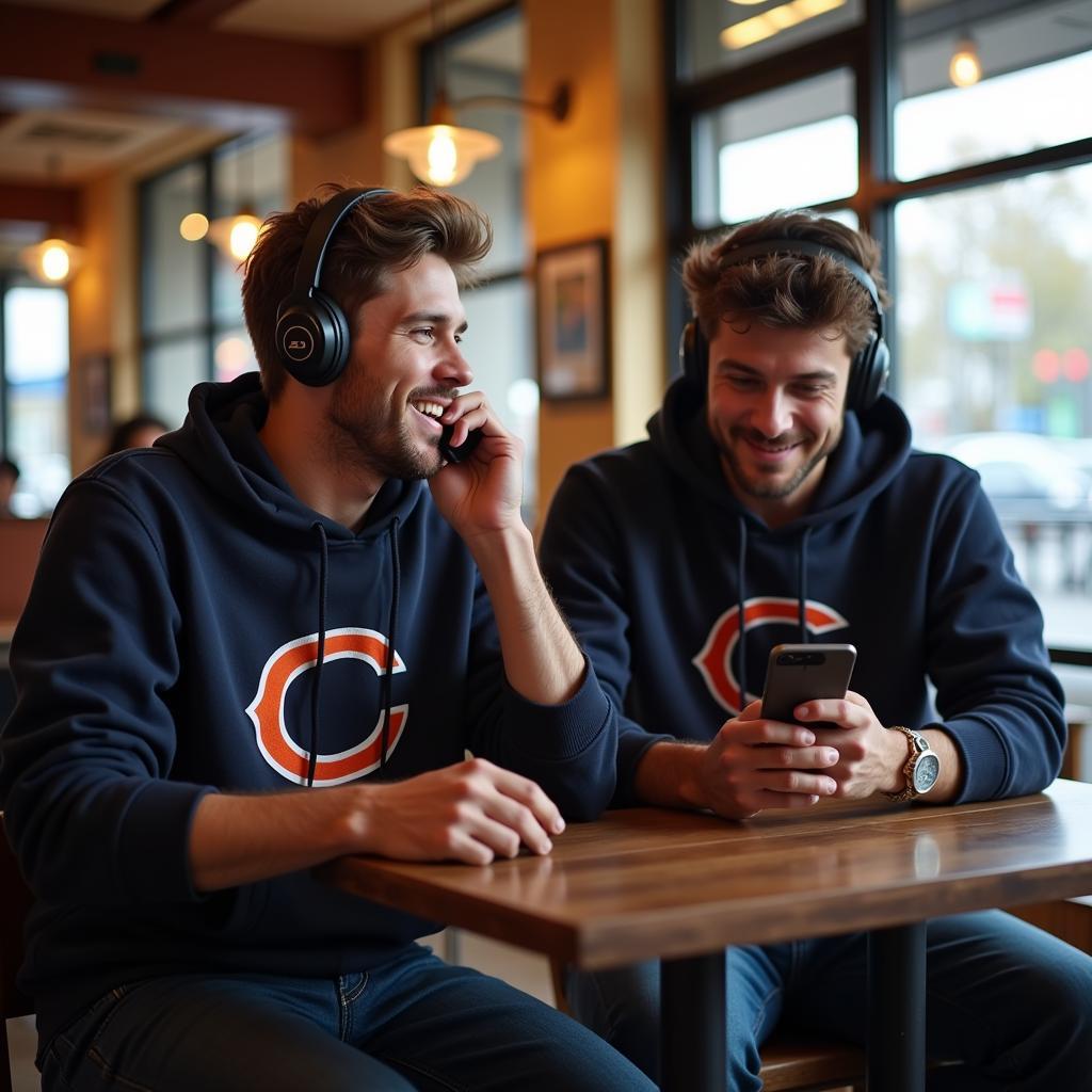 Chicago Bears fans listening to the game on their phones while out of market