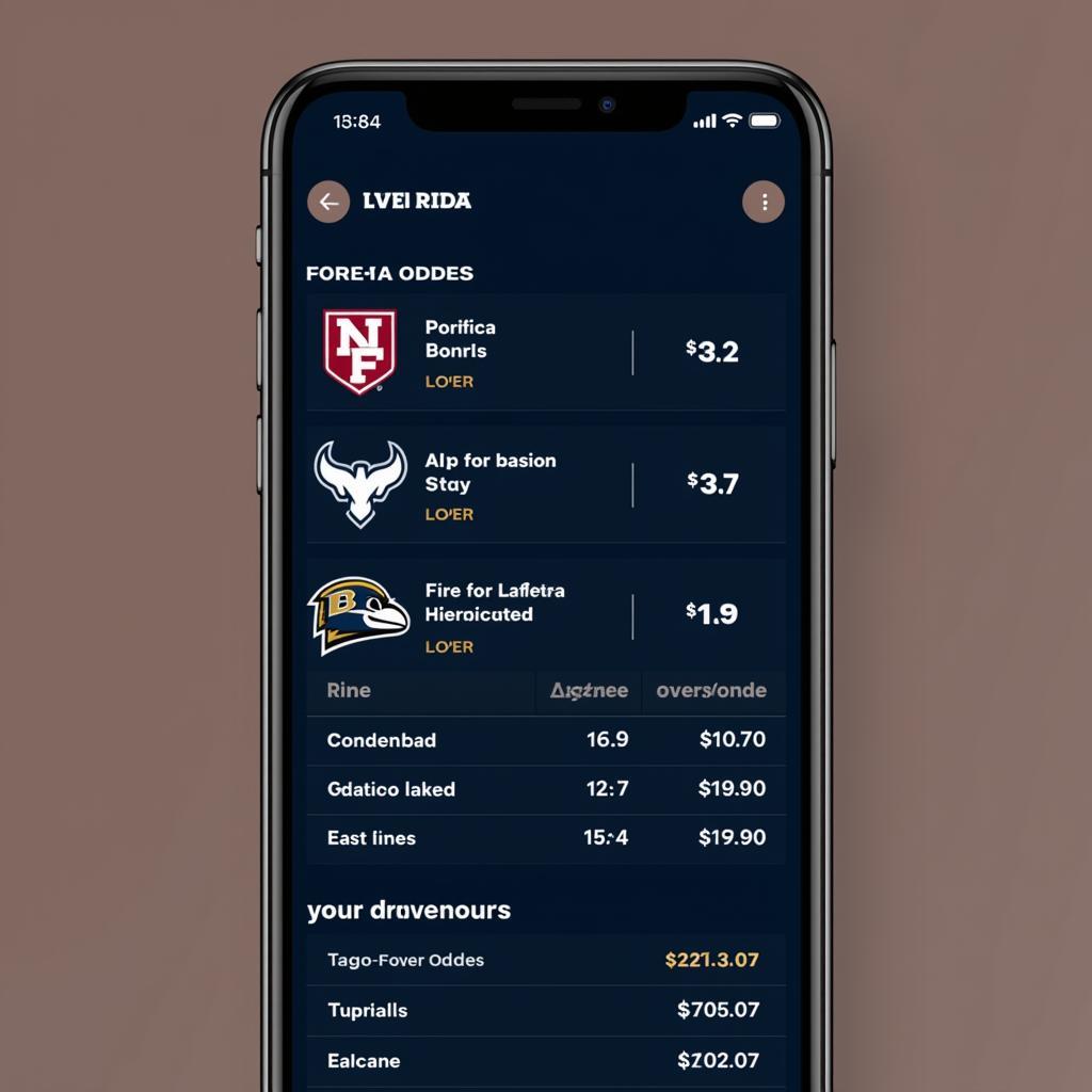 Live College Football Odds Display on a Betting Platform